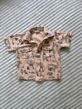 kate quinn Peach Bear-Print Short Sleeve Button-Front Shirt